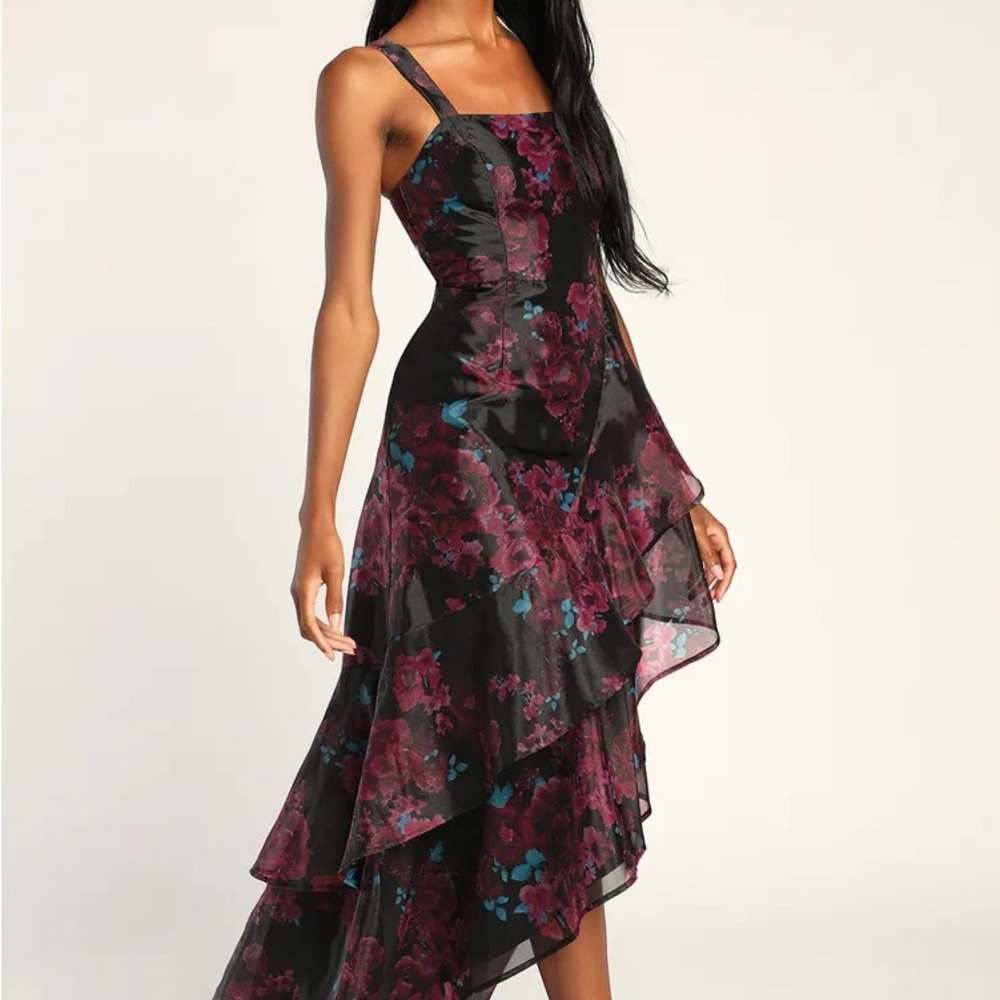Lulus Extravaganza Energy Black Floral Print Organza High-Low Dress
Formal long